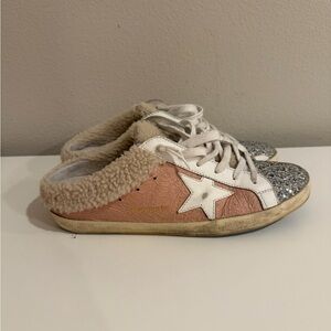 Golden Goose Women’s shearling and Glitter Sneakers